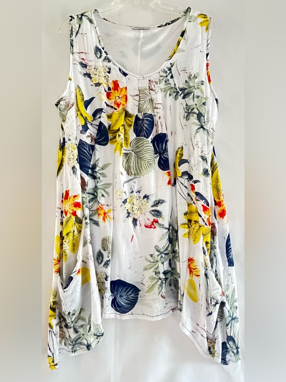 Periwinkle Tropical Botanical Floral Tunic Tank Dress XXL Boho Goblincore